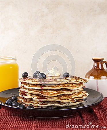 Homemade blueberry pancakes,flapjacks Stock Photo